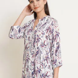 IX IMPRESSION Women Plus Size White & Blue Floral Printed Rayon Longline Top image 4