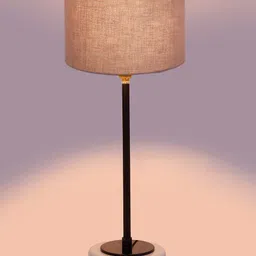 Devansh Grey & Black Wooden Table Lamp With Cotton Shade image 3