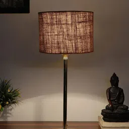 Devansh Grey & Gold-Toned Textured Metal Table Lamp With Jute Shade image 3