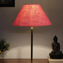 Devansh Pink & Gold-Toned Textured Metal Table Lamp With Jute Shade image 2