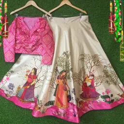 Digital Print Semi Stitched Lehenga & Crop Top-image-51