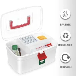 1 Plastic Rectangular Medicine Box,First aid Box Multi Utility Storage with Handle Pill Box-23