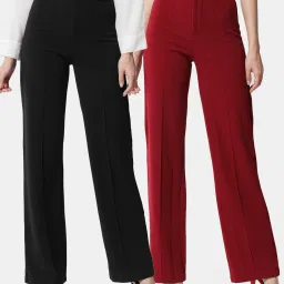Pack of 2 Women Regular Fit Multicolor Viscose Rayon Trousers-image-54