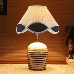 new era Classic Wooden Night Lamp with Cotton Shade (Antique Gold & Multicolor)-picture-36