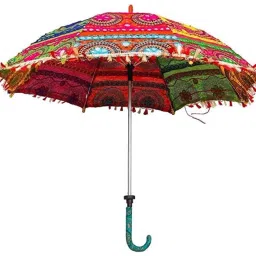 Embroidery Rajasthani Handicraft Multicolour Umbrella for( Navratri and Marriage )Decorations Umbrella-picture-20