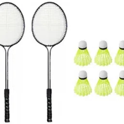 2 Double Shaft Racquet with 6 pc Nylon Shuttle Badminton Kit-21