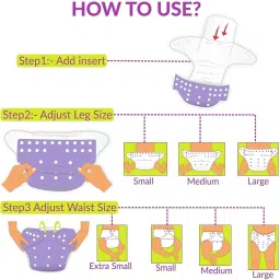 kausbabi Reusable Washable Adjustable Button Diaper for Newborn Babies/Free Size Reusable Cloth Diaper for Babies ( PACK OF 2 DIAPER AND 6 INSERTS) image 3