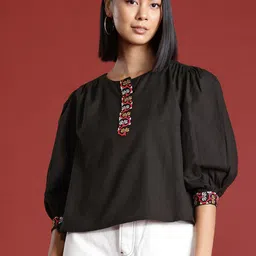 all about you Puffy Sleeves Cotton Linen Top-image-12