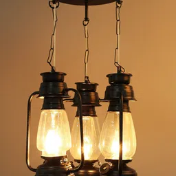 Devansh Set of 3 Black Cluster Lantern Transparent Glass Hanging Lamp image 5