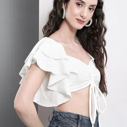 TANDUL Flutter Sleeve Crop Top image 3