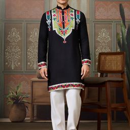 odette Men Solid Silk Blend Straight Kurta-picture-35