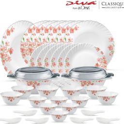 Pack of 35 Opalware Casserole with Glass Lid Made in india 100% bone ash free Pink Ester Dinner Set-image-23