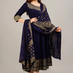 Women Printed Cotton Rayon Anarkali Kurta With Attached Dupatta-image-19