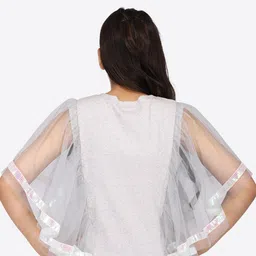 CUTECUMBER Girls Print Flutter Sleeve Net Top image 2