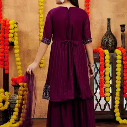 BAESD Girls Embroidered Regular Sequinned Kurta with Sharara & With Dupatta image 4