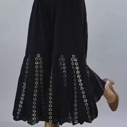 Women Flared Black Viscose Rayon Trousers-image-80