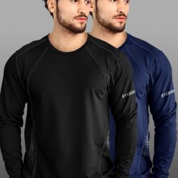 Pack of 2 Men Solid Round Neck Polyester Black, Navy Blue T-Shirt-image-76