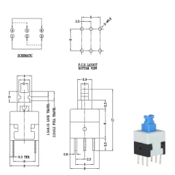 7x7mm 6 Pin DPDT Self-Lock lock Push Switch-10Pcs. image 5