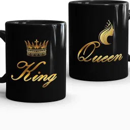 King Queen" Black Printed Couple Cup, Coffee/Tea Cup set Ideal for Husband & Wife,Couple,Lovers Anniversary , Birthday Gift , Valentine Gifts Ceramic Coffee Mug-image-28