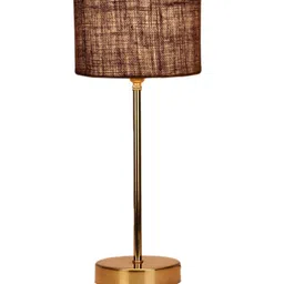 Devansh Grey & Gold-Toned Textured Metal Table Lamp With Jute Shade image 5