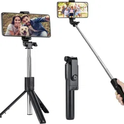 DSNS elfie Stick with Tripod Steel Stand 38 Inch Long with 7-Section Stable Base | Bluetooth Remote 3 in 1 Multifunctional Design for Vlogging, Photo Shoot Bluetooth Selfie Stick-18