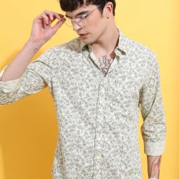 Men Slim Fit Printed Cut Away Collar Casual Shirt-image-34