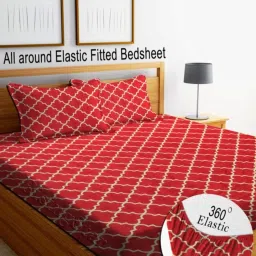 220 TC Microfiber King Self Design Fitted (Elastic) Bedsheet-image-50