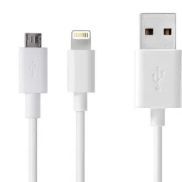 ALLEXTREME (MAK) 2-in-1 Lightning and Micro USB Cable combo Pack for iPhone and Android, 8-Pin Lightning & Micro to USB Date Wire for iPhone 5 6 7 Plus SE, iPad Mini Air iPod, Samsung and More -White(3.3FT) USB Adapter-8