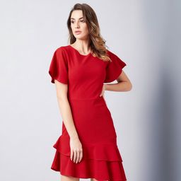 athena Women Fit and Flare Red Knee Length Dress-picture-41