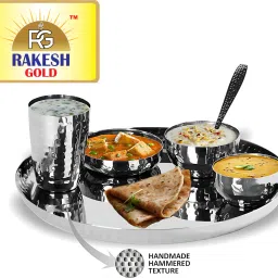 Pack of 6 Stainless Steel Stainless Steel Hammered Heavy Gauge Mirror Finish Royal Dinner set of 6 Pcs Dinner Set-image-30