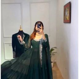 Embroidered Georgette Stitched Anarkali Gown-image-12