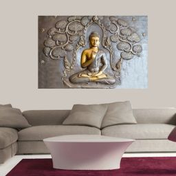 Gold Buddha Sparkle Coated Self Adhesive Wallpaper Without Frame Digital Reprint 24 inch x 36 inch Painting-image-3
