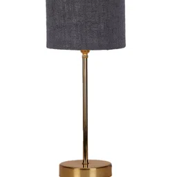 Devansh Grey & Gold-Toned Textured Metal Table Lamp With Jute Shade image 4