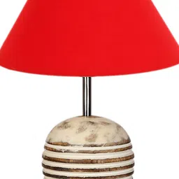 Devansh Red & Brown Textured Wooden Table Lamp With Cotton Shade image 3