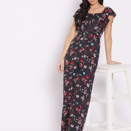 Uptownie Lite Black & Red Floral Printed Basic Jumpsuit with Ruffles-38