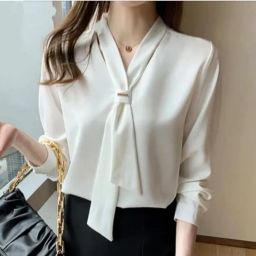 Formal Cuffed Sleeves Solid Women White Top-image-55
