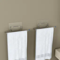 Self Adhesive Towel Holder/Towel Hanger/Towel Ring for Bathroom-Pack of 2 Silver - Chrome Towel Holder-image-21
