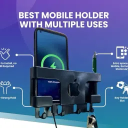 M/S DSNS Multi purpose Wall Stand with Key chain & Remote Holder | Black 1 Pies Mobile Holder image 4