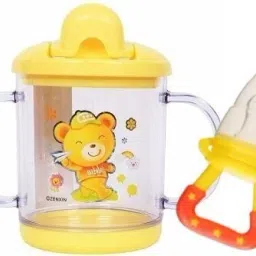 BPA Free Unbreakable Sippy Cup, Spout Infant PP/Glass Look Water/Juice Training Sipper Cup with Handles 200 ml and Baby Fruit Feeder Pacifier-image-22