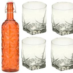 Bottle & 4 Glass Serving Lemon Set, Orange, Clear, Glass - A506 Jug Glass Set-image-91