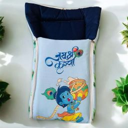 Soft Baby Sleeping Bag with Cute Krishna Print & "Jai Shree Krishna" Text – Blue Sleeping Bag-image-38