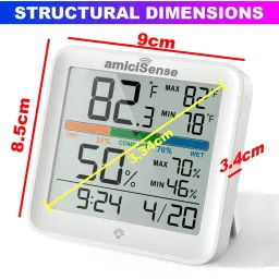 amiciSense Digital Hygrometer Thermometer Temperature and Humidity Monitoring Weather Station with Clock Weather Station image 5