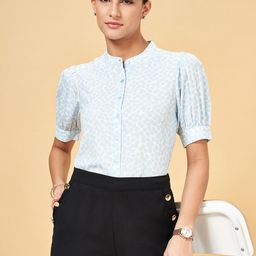 Annabelle by Pantaloons Geometric Printed Band Collar Puff Sleeves Shirt Style Top-image-92