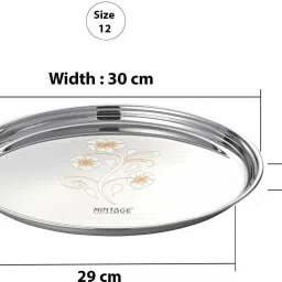 mintage Begi Round Plate/Thali Pearl High Gloss Mirror Finish-Laser (Set of 6) No.12 Plate Serving Set image 2