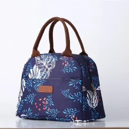 Lunch Bag Tote Bag for Women Printed (Blue White Leaves)-27.5x21.5x17CM Waterproof Lunch Bag-image-37