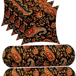 Combo Set of 5 Cushion And 2 Microfibre Floral Bolster Pack of 7-image-105