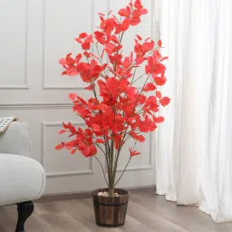 Orange Fabric Decorative Artificial Mountain Leaf Plant Without Pot by Fourwalls-picture-25