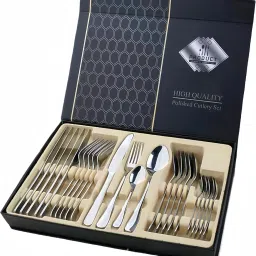 24-Piece Stainless Steel Cutlery Set 6 Fork 6 Knife 6 Spoon 6 Salad Spoon Silver Stainless Steel Cutlery Set-11