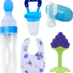 Baby Fruit teether with spoon feeder, Nibbler, Fingerbrush & bib/Appron for care Teether and Feeder-9