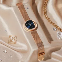 Vyb Showstopper Blue Dial Rose Gold Strap Analog Watch- For Women FV60015WM01W-image-65